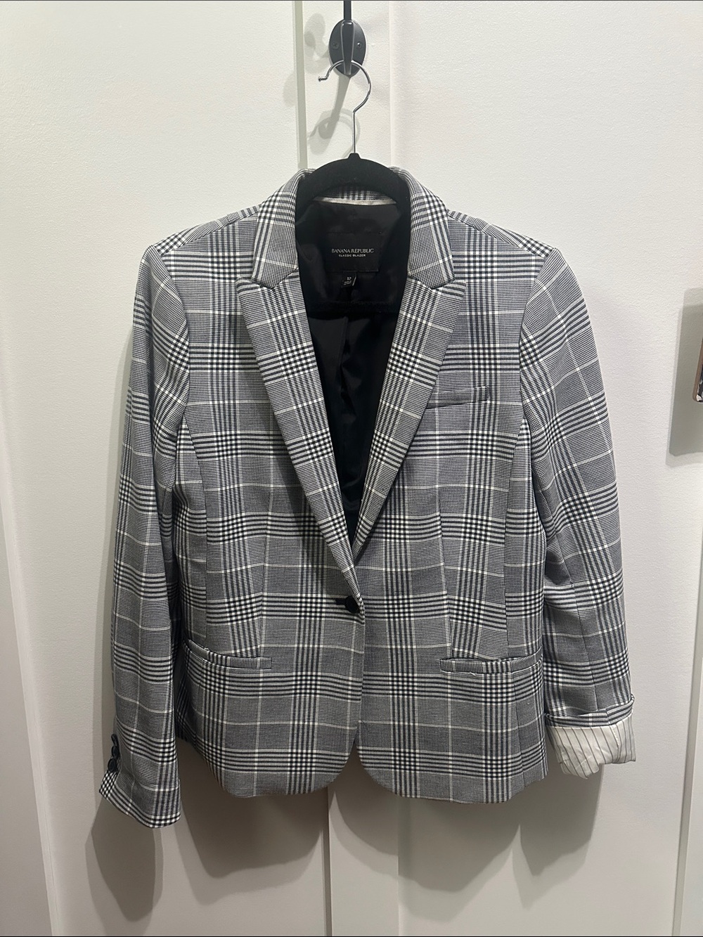 Banana Republic Gray Plaid Tailored Single-Button Blazer